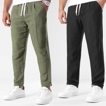 LBO - 2er-Pack Leinenhosen 1722 1207 Schwarz Grün Khaki